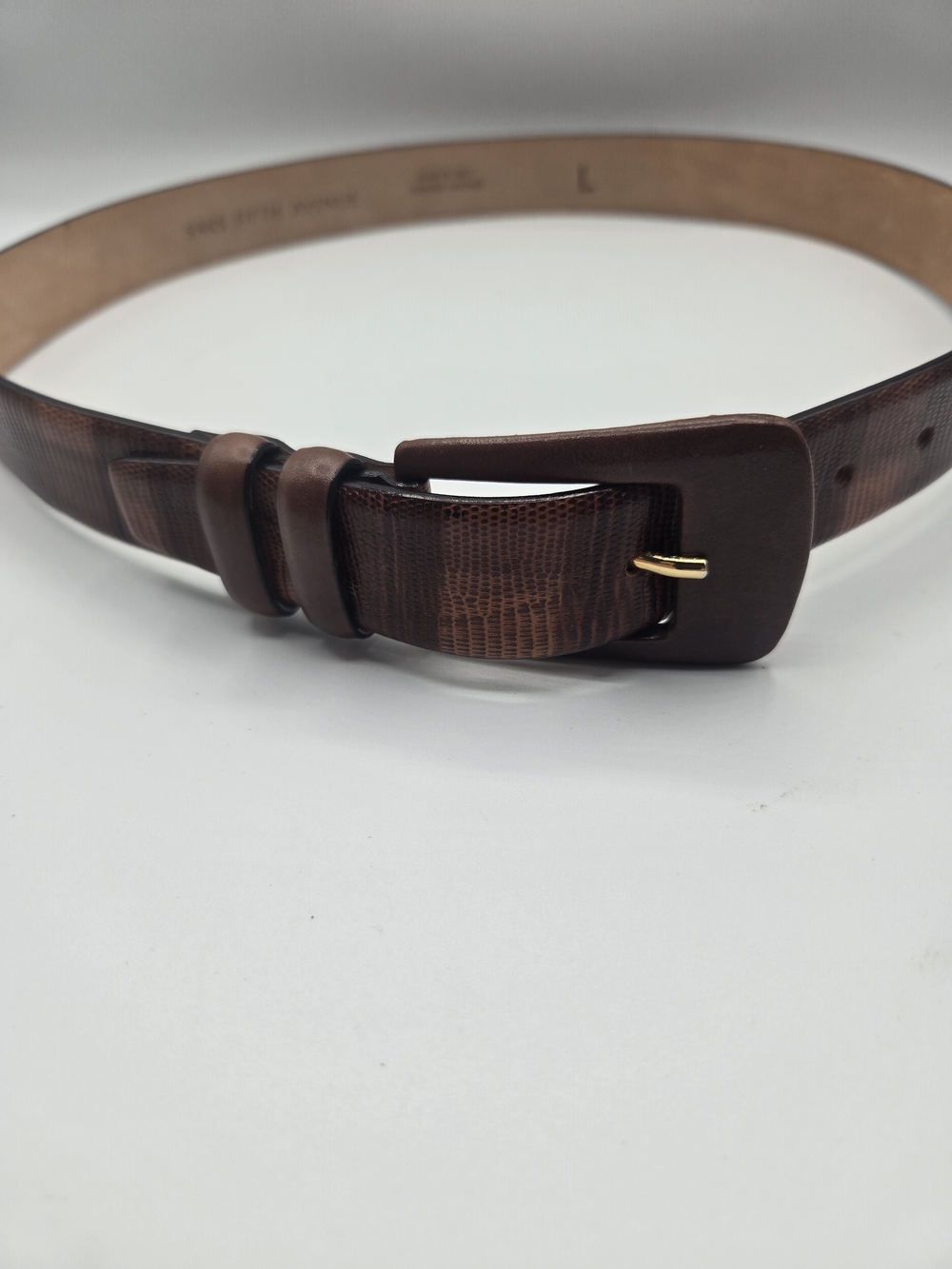 Saks Fifth Avenue Brown Lizard Embossed Leather Belt Size L Made in Italy